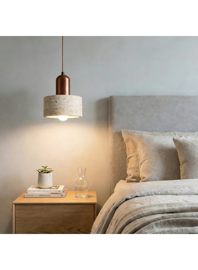 Premium Travertine Chandelier - E27 base, 3000K warm light (light source included), suitable for flat/sloping/vaulted ceilings, adjustable cord length, height-adjustable wooden base, high-quality base, upgraded high brightness - suitable for living room/dining room/kitchen island/bedroom above the bed. - Image 3